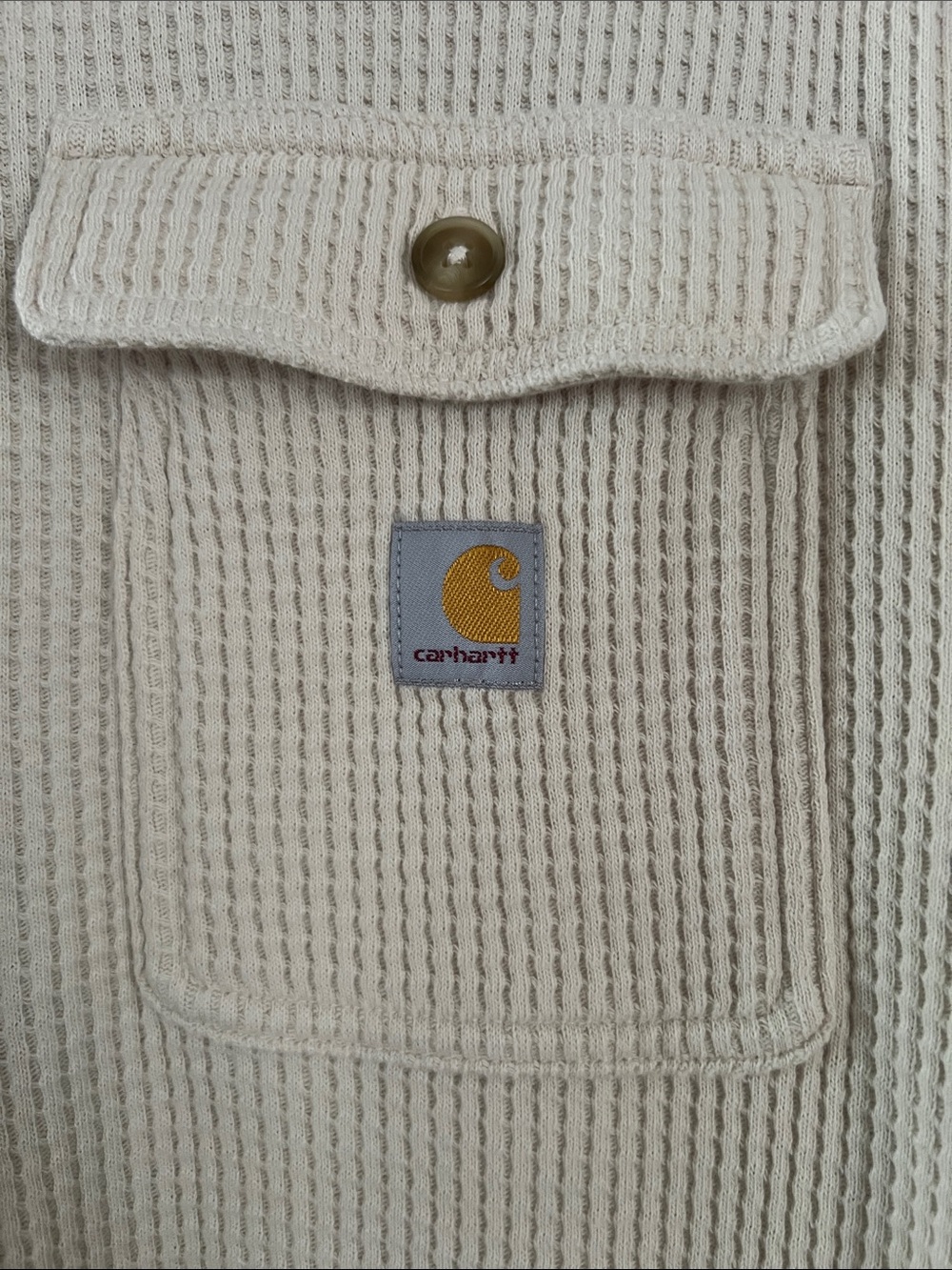 Carhartt Women's Oversized-Fit Heavyweight Waffle Knit Shirt oat milk small - Picture 4 of 9